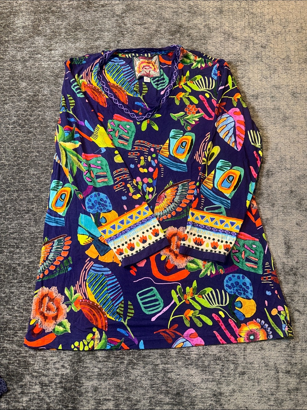 Johnny Was Navy Multicolor Floral & Abstract Print Tunic